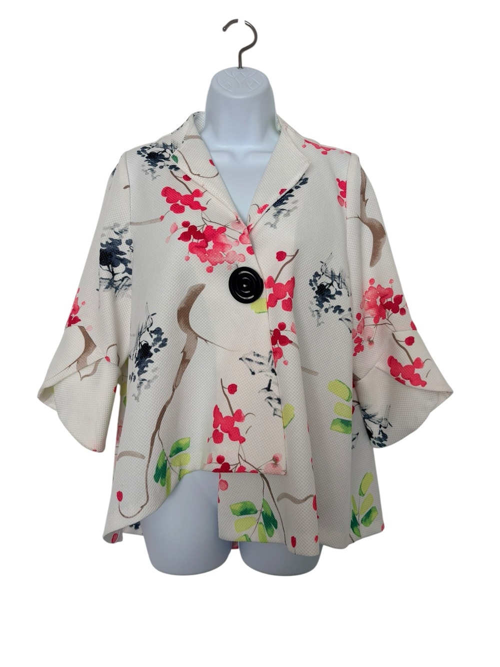 IC by Connie K Floral Textured Jacket Oversized Statement Button SzL USA Made